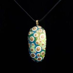 Handpainted Dot Art Pendant, Tahiti Green, Mod, Modern Art Jewelry